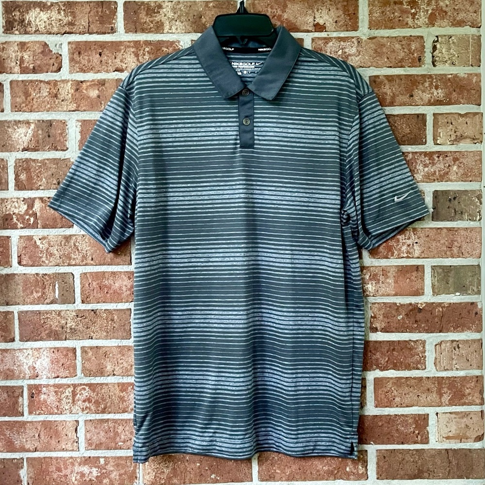 Nike Golf Tour Performance DRI-FIT Mens black-gray horizontal-striped polo shirt
